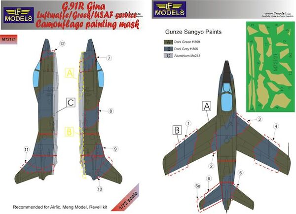 Fiat G91R Gina  Luftwaffe, Greek and USAF service Camouflage Painting Mask  LFM72121