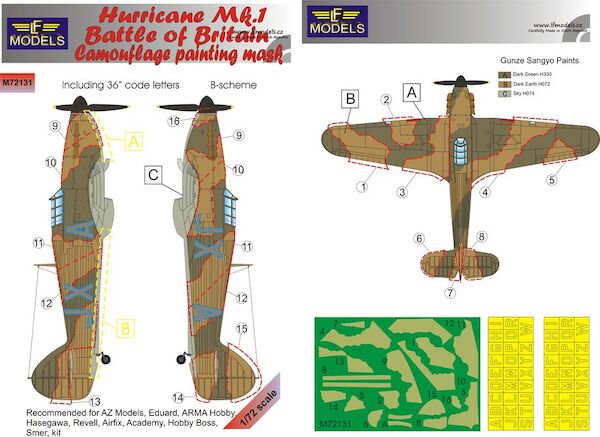Hurricane Mk.I Battle of Britain Camo. Painting Mask B-scheme with code letters LFM72131