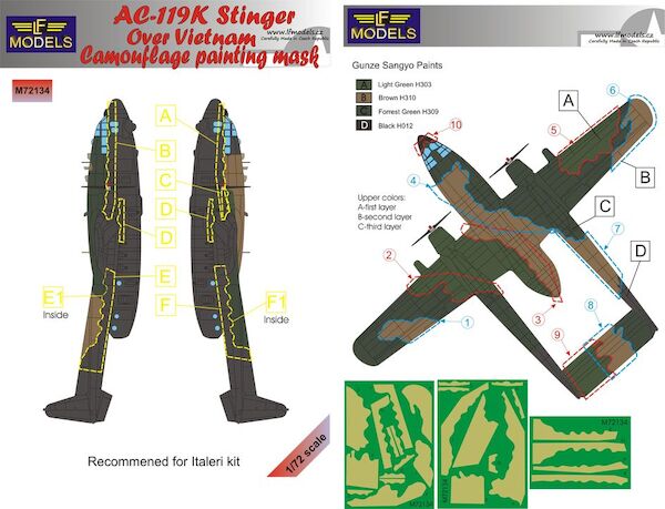 Fairchild AC1119K Stinger over Vietnam Camouflage Painting Mask (Italeri)  LFM72134