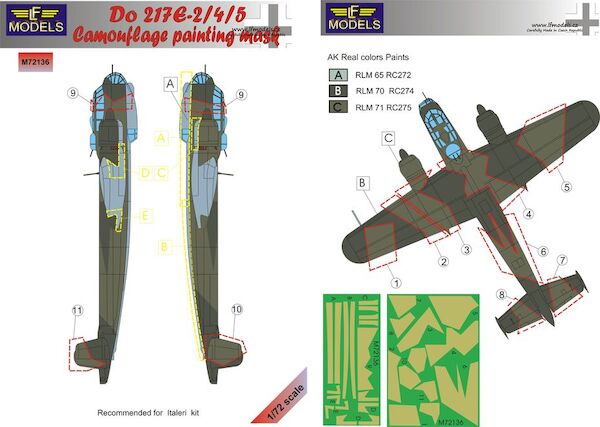 Dornier Do217E-2/4/5 Camouflage Painting Mask (Italeri) LFM72136