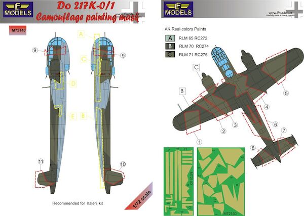 Dornier Do217K-0/1 Camouflage Painting Mask (Italeri) LFM72140