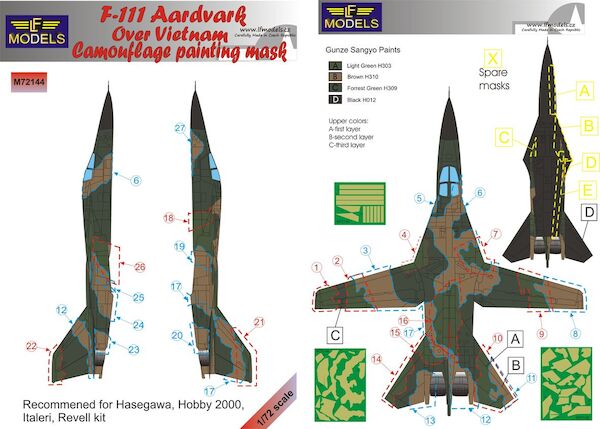 F-111 Aardvark over Vietnam Camouflage Painting Mask(Italeri)  LFM72144