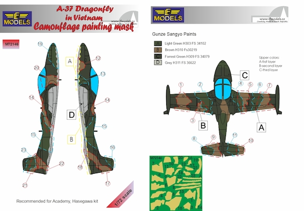 A37 Dragonfly over Vietnam Camouflage Painting Mask (Academy, Hasegawa) LFM72146