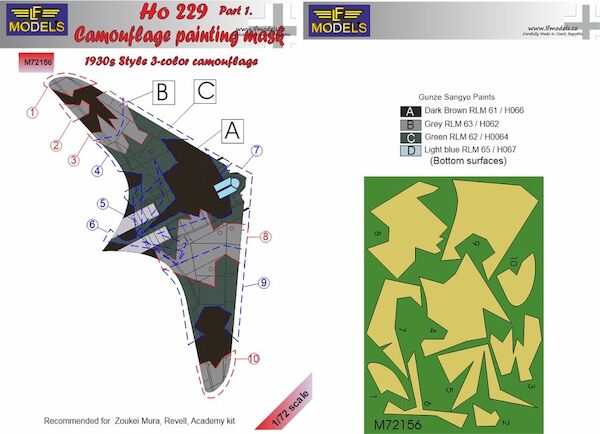 Horten  Ho229 Part 1. Camouflage Painting Mask 1930s 3-color style camouflage  LFM72156
