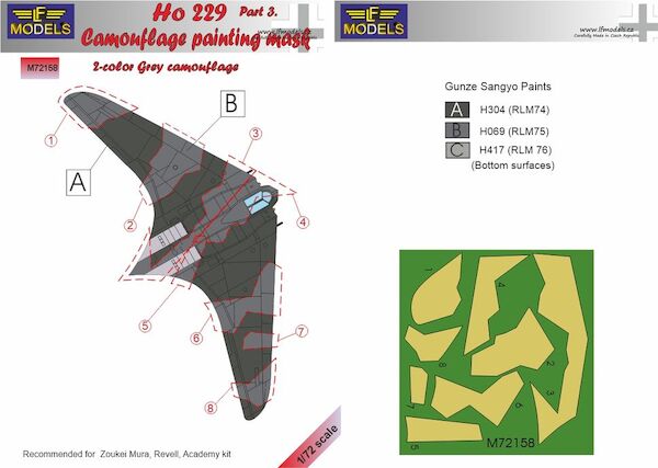 Horten Ho 229 Part 3. Camouflage Painting Mask Grey 2-color camo LFM72158