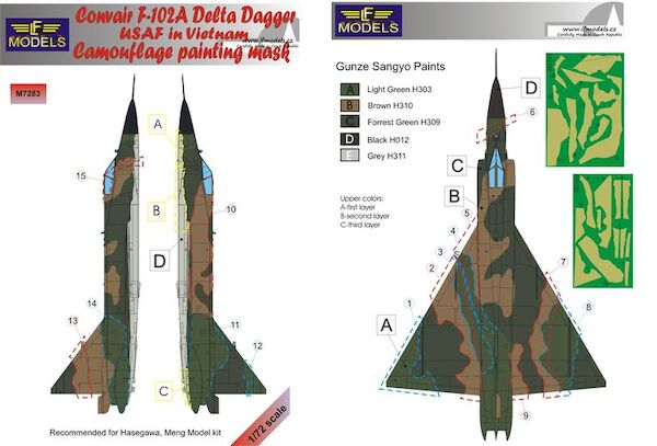 Convair F102A Delta Dagger USAF in Vietnam Camouflage Painting Mask  LFM7283