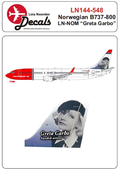 Boeing 737-800 (Norwegian LN-NOM 'Greta Garbo' tail) LN144-548