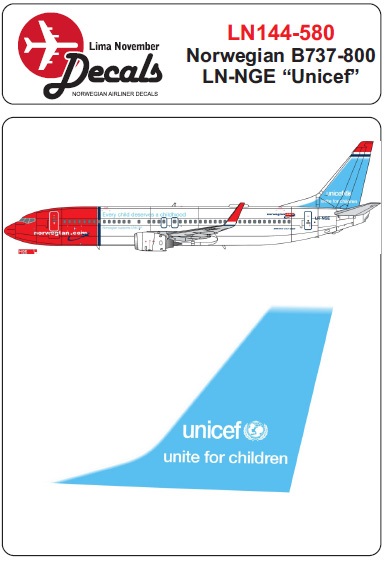 Boeing 737-800 (Norwegian LN-NGE Unicef) LN144-580