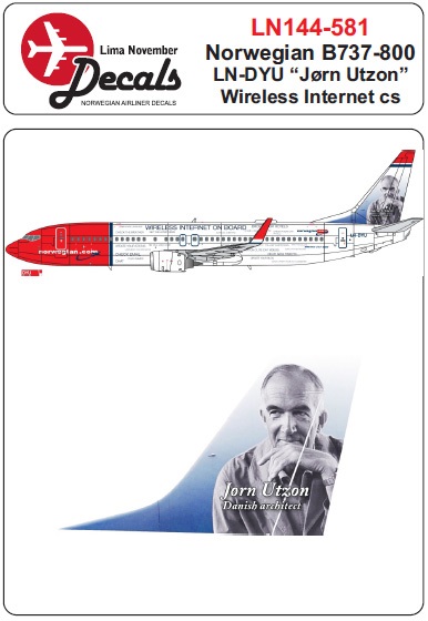 Boeing 737-800 (Norwegian LN-DYU Jørn Utzon + Wifi cs)  LN144-581