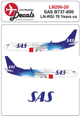 Boeing 737-800 LN-RGI SAS 70 years cs (Hasegawa) LN200-020