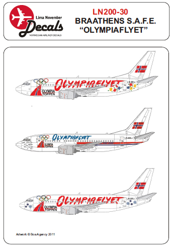 Boeing 737-500 (Braathens SAFE Olympia colours)  (Hasegawa)  LN200-030