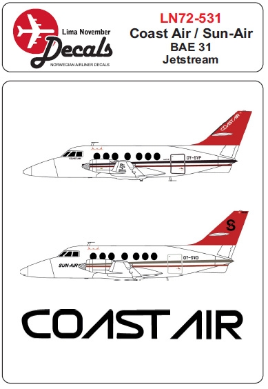 BAE31 Jetstream (Sun-Air + Coast Air leased from Sun-Air) LN72-531