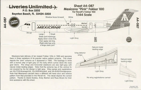 Fokker 100 (Mexicana Pink/Purple) A4-087