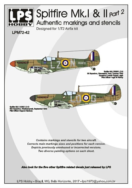 Spitfire MKI & II Authentic markings and stencils Part 2 LPM72-42