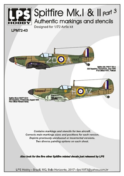 Spitfire MKI & II Authentic markings and stencils Part 3 LPM72-43