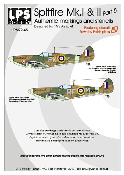 Spitfire MKI & II Authentic markings and stencils Part 5 Featuring aircraft flown by Polish pilots  LPM72-45
