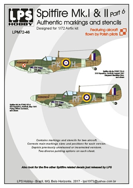 Spitfire MKI & II Authentic markings and stencils Part 6 Featuring aircraft flown by Polish pilots  LPM72-46