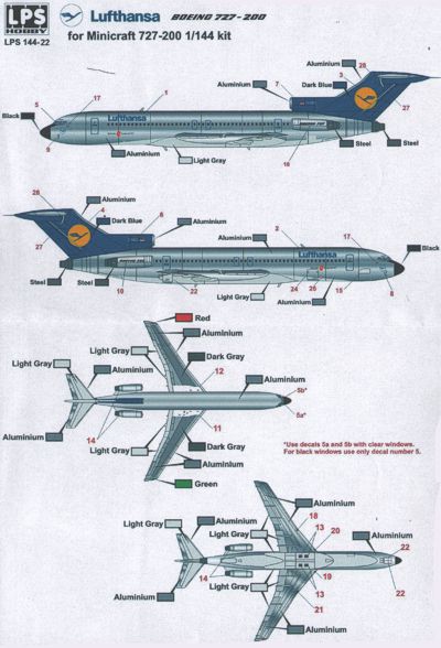 Boeing 727-200 (Lufthansa in experimental aluminum color)  LPS144-22