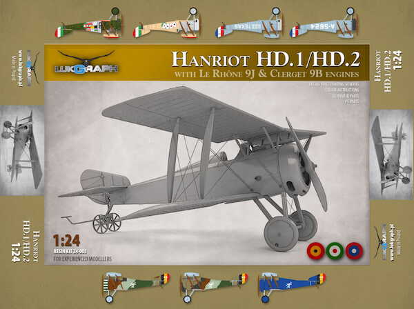 Hanriot HD1/2 With LKe Rhone 9J & Clerget engine (BELGIAN, Italian and US markings) 24-003