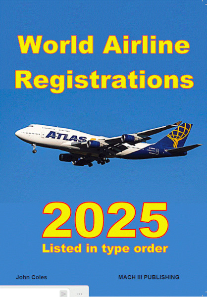 World Airline Registrations 2025, aircraft listed in type of aircraft order WAR25V2-WIRO