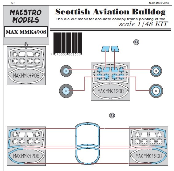 Scottish Aviation Bulldog canopy & wheel masking set (Tarangus)  K4908