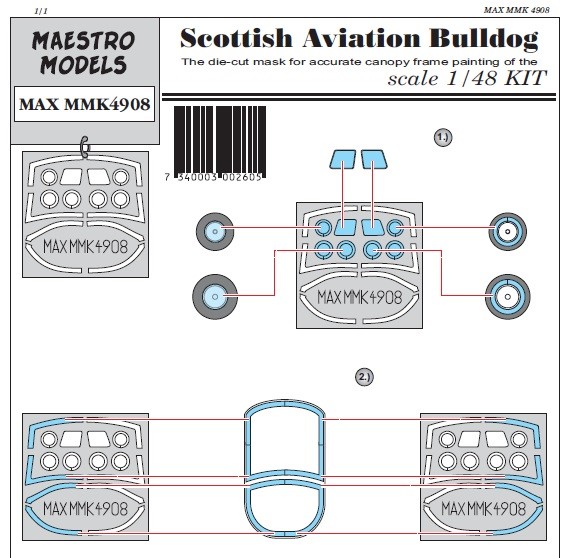 Scottish Aviation Bulldog canopy & wheel masking set (Tarangus) K4908