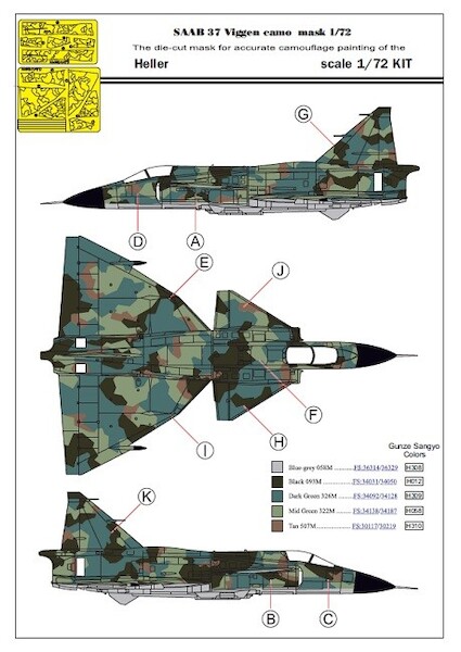 SAAB 37 Viggen 1-seater splinter camo paint mask (HELLER)  K7271