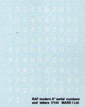 RAF modern 8"white serial numbers and letters, 2 sets DMK14409