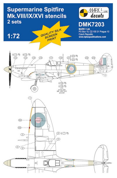 Supermarine Spitfire MKVIII/MKIX, MKXVI Stencils (2 sets) DMK7203