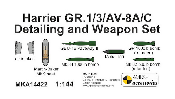 HArrier GR1/3 AV8A/C Detail and Weapon Set (resin parts), for MK1  MKA14422