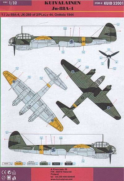 Junkers Ju88A4 (JK-260, JK-268, both in black/green/light blue camouflage Finnish AF 1944)  KUID32001