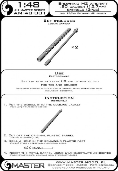 Browning M2 aircraft .50 caliber (12.7mm) barrels (2pcs)  AM-48-001