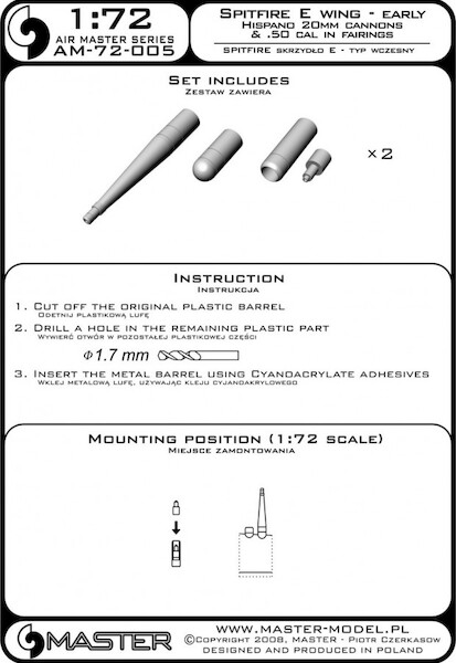Supermarine Spitfire E wing early - Hispano 20mm & .50cal in fairings (two versions)  AM-72-005