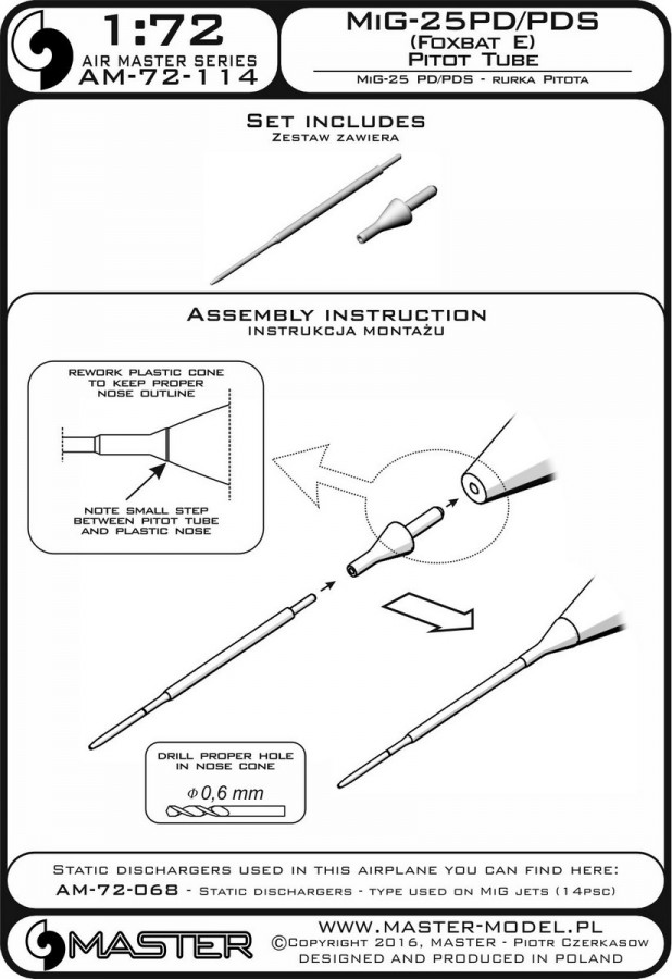 Master Model 1/72 MiG-25PD/PDS (Foxbat E) - Pitot Tube - AM72-114 Master Model 1/72 MiG-25PD/PDS (Foxbat E) - Pitot Tube - AM72-114