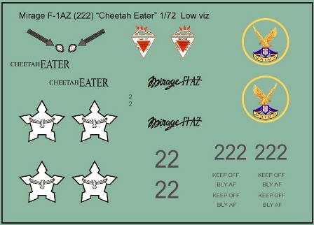SAAF Mirage F1AZ " Cheetah eater 222" Lo-Vis with Castle & Eagle) 48-161