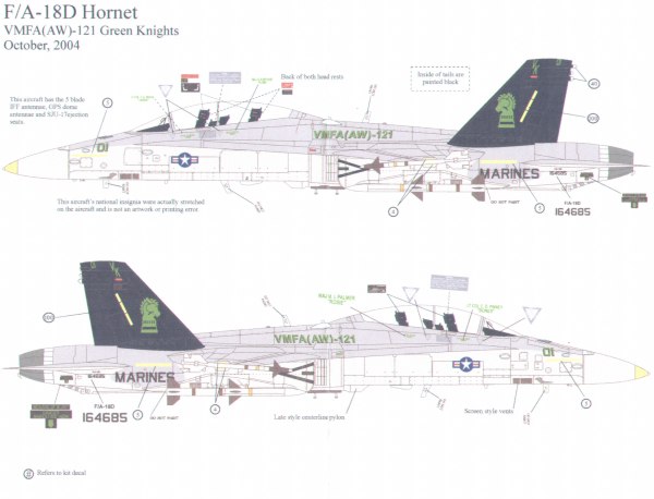F/A18D Hornets (VMFA(AW)-121 Green Knights)  32-MAW-003