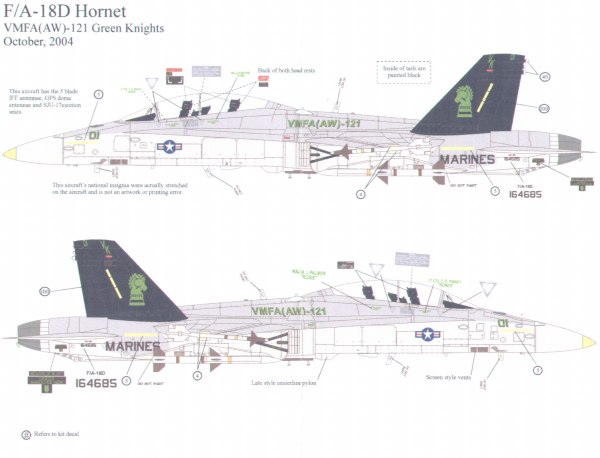 F/A18D Hornets (VMFA(AW)-121 Green Knights) 32-MAW-003