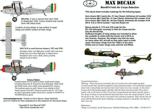 Irish Air Corps Selection (Avro Anson, EC135, DH9) (BACK IN STOCK) MD4814