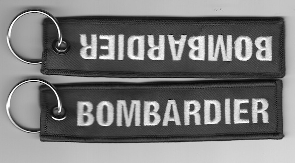 Keyholder with BOMBARDIER on both sides, blue background  KEY-BOMB