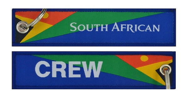 Keyholder with South African on one side and (South African) crew on other side KEY-CREW-SAA