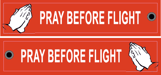 Keyholder with PRAY BEFORE FLIGHT on both sides - red background  KEY-PRAY-RED