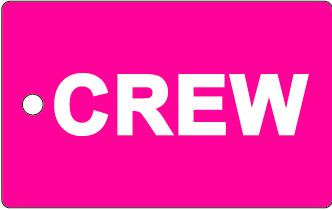 Bagagetag with CREW in white on pink background on one side and writable backside, including metal wire  BAGTAG CREW PINK