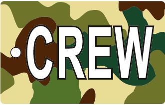 Bagagetag with CREW in white on green camo background on one side and writable backside, including metal wire BAGTAG GREEN CAMO