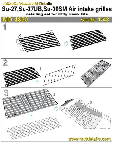 Sukhoi Su27, Su27UB, Su30SM Air Intake Grilles detail set (Kitty Hawk)  MD4850