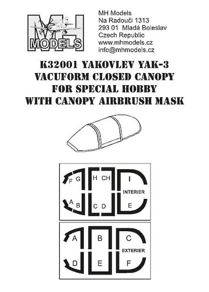 Yakovlev Yak3 Canopy for Special hobby with canopy Closed with Canopy Airbrush mask K32001