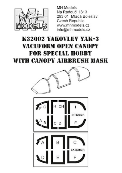 Yakovlev Yak3 Canopy for Special hobby with canopy Open  with Canopy Airbrush mask  K32002