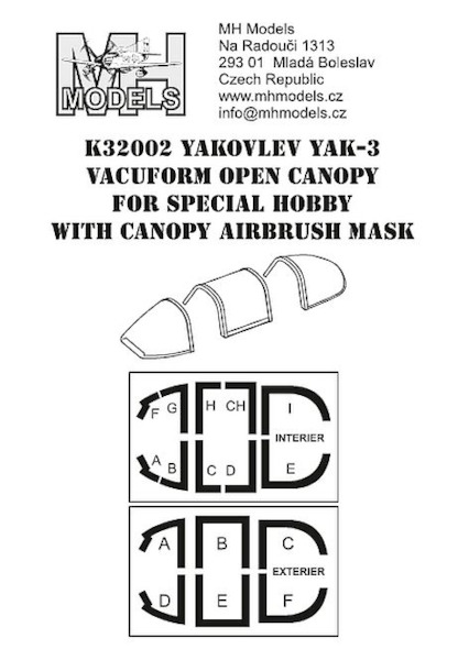 Yakovlev Yak3 Canopy for Special hobby with canopy Open with Canopy Airbrush mask K32002