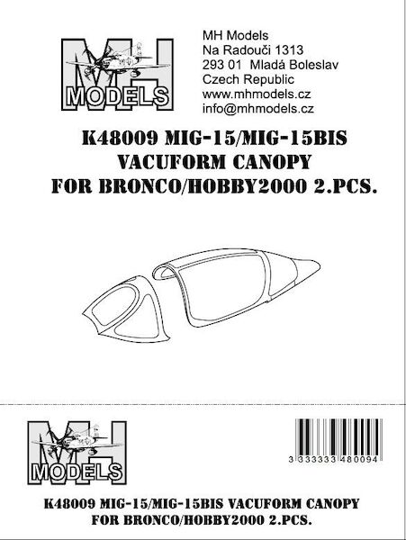 MiG15/MiG15Bis Vacuform canopy - 2 sets opened version (Bronco/Hobby 2000) K48009