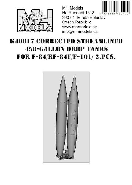 Corrected Streamlined 450 Gallon Drop tanks for F84F/RF84F and F101 (2x)  K48017