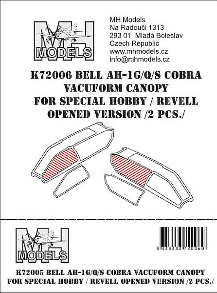 Bell AH1G/Q/S Cobra Vacuform canopy Opened version (2 sets for Special Hobby/Revell)  K72006